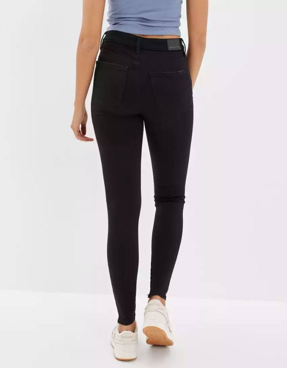 Jean American Eagle AE Ne(x)t Level Ripped Super High-Waisted Jegging Noir Femme | UBC-68553171